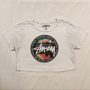 Stussy tie dye logo printed crop top